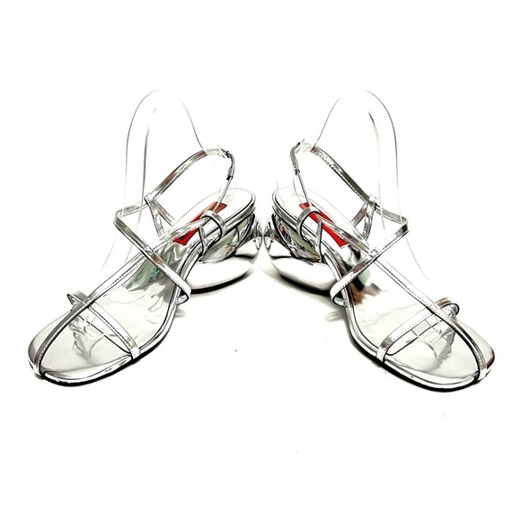 SIMON MILLER | Silver leather strappy chrome heel Moderno Sandal Pumps NWOT - Picture 5 of 8